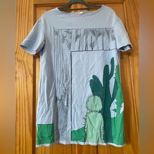 Broadcast Abstract Desert Graphic Tee Blue Cactus Art Print Shirt Size Small